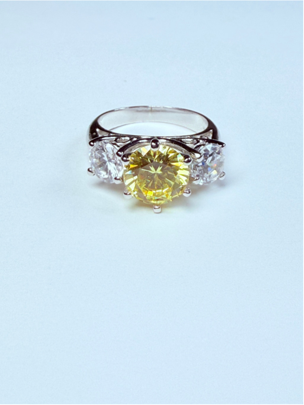 Trinity Citrine Yellow 4 CT Cubic Zirconia 925 Sterling Silver Trilogy Ring